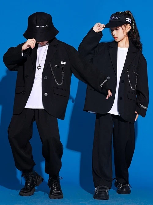 Jazz Performance Blue Hiphop Suit Hip Hop Dance Girls Boys Street Dance Wear - Image 4 of 4