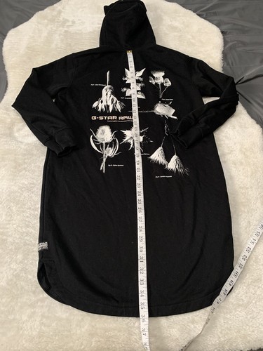 G Star Raw Womens Black Hoodie Sweater Dress Logo Size Medium Floral Back Print - Picture 7 of 7
