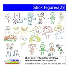 Embroidery Design Set - Stick Figures(2) - 22 Designs - 9 Formats - USB Stick