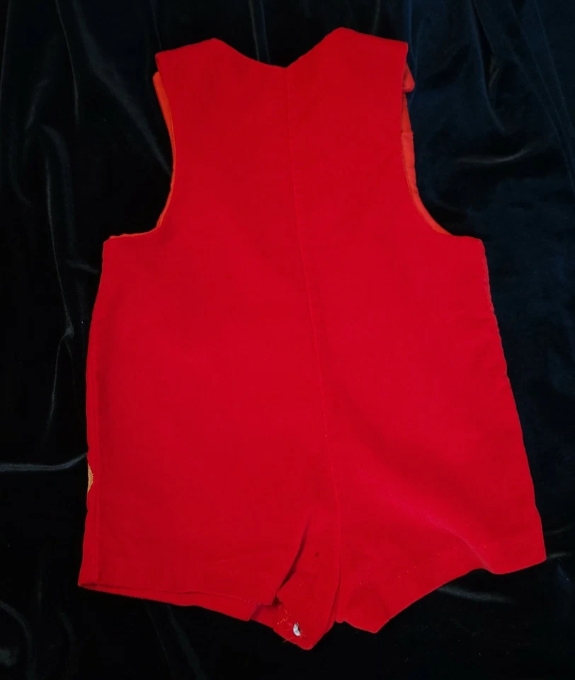 Vintage Romper Shortall Red Embroidered Holiday Boys 18 mo Teddy Bear USA Made - Image 2 of 4