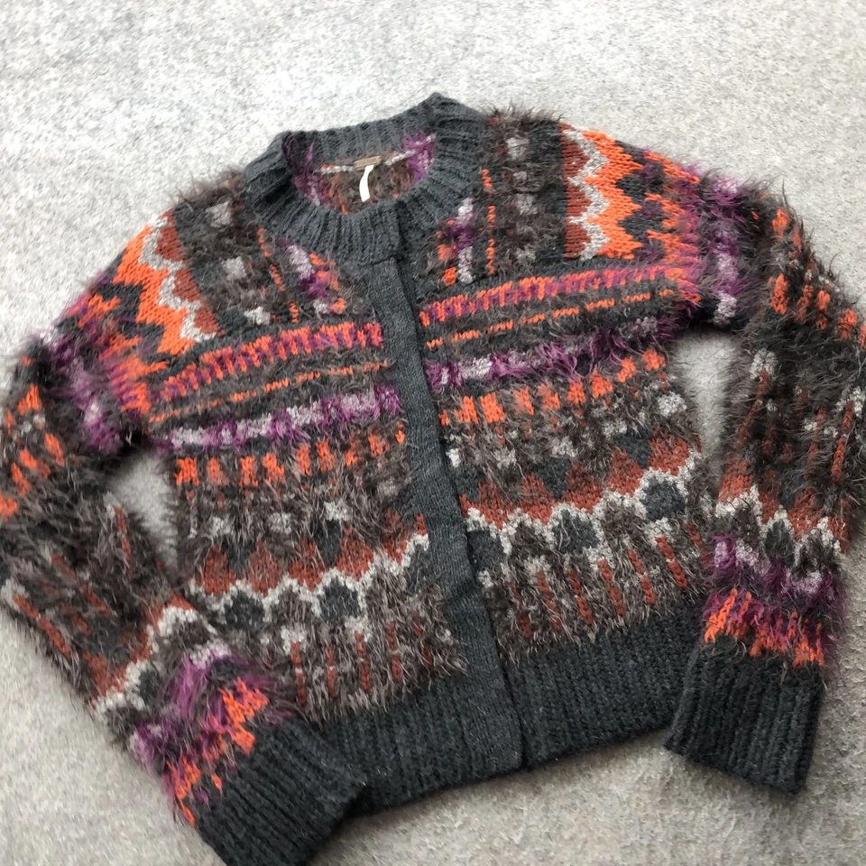 Suéter feminino Free People pequeno boho difuso ilha justa cardigã pulôver aconchegante - Imagem 3 de 4