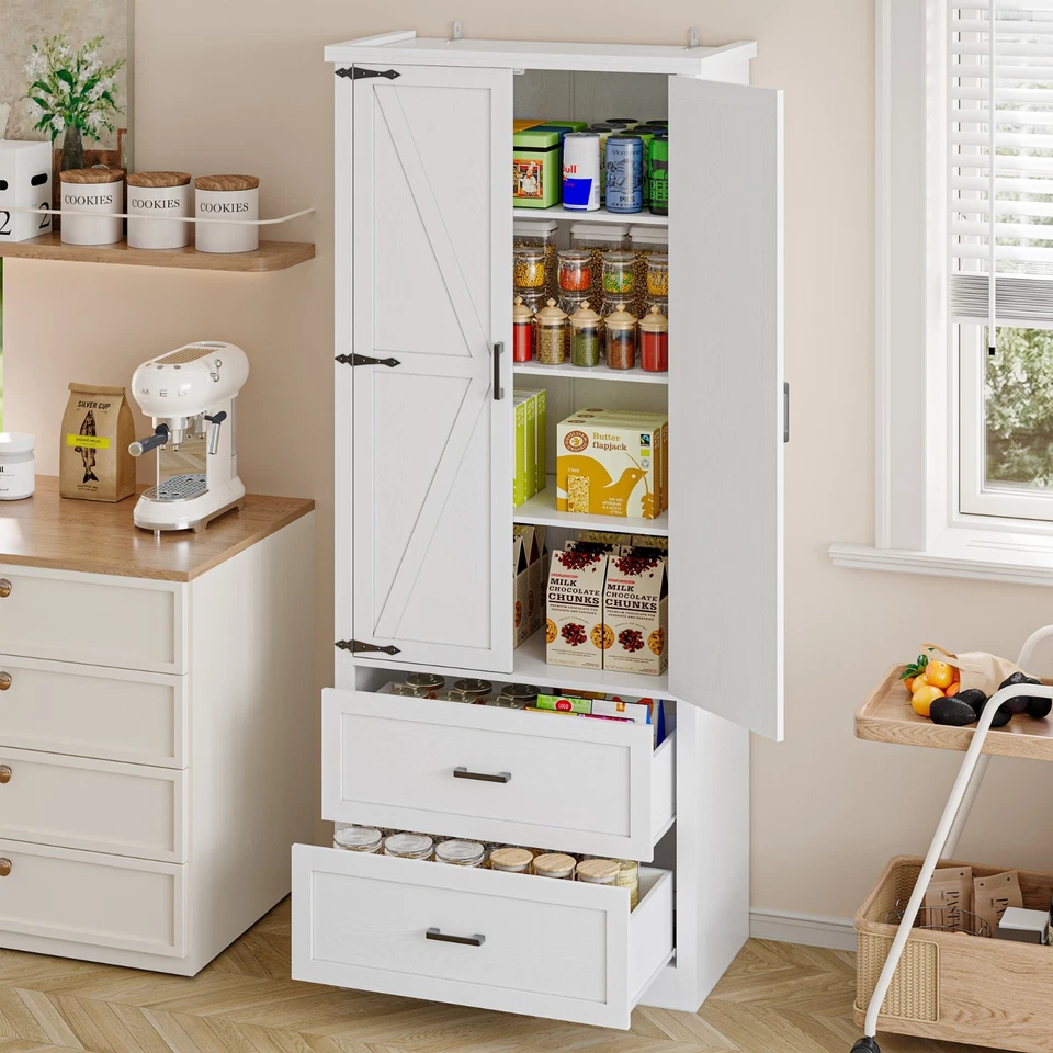 Pantry Organizers and Storage Cabinet, 71” Barn Door Kitchen Cabinet for Kitchen - Image 2 of 4