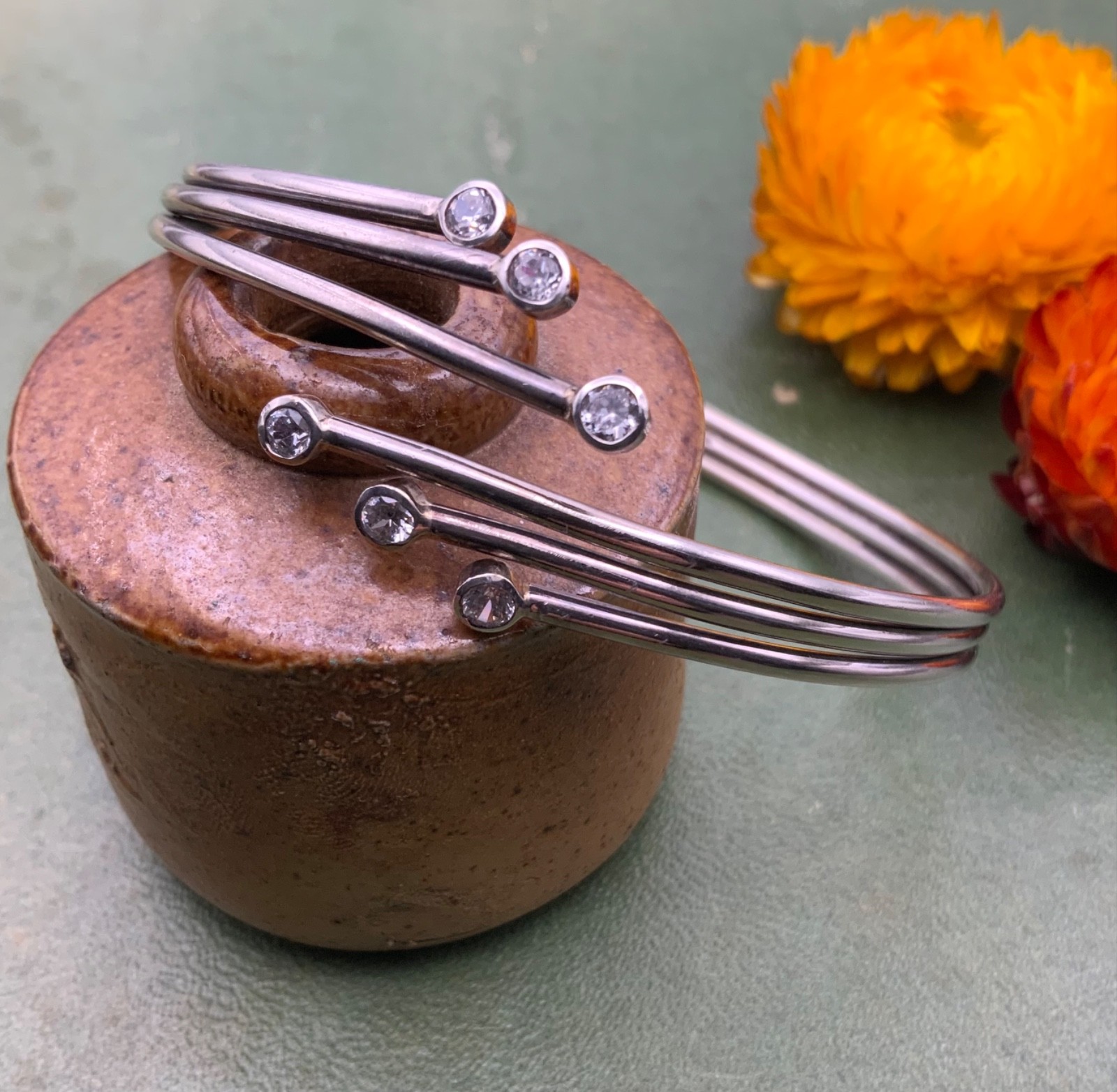 Modernist Solid Sterling Silver Bangle 925 Cubic … - image 2