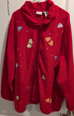 White Stag 26W/28W Red Fleece Jacket Mittens Motif Plus Size Holiday EUC