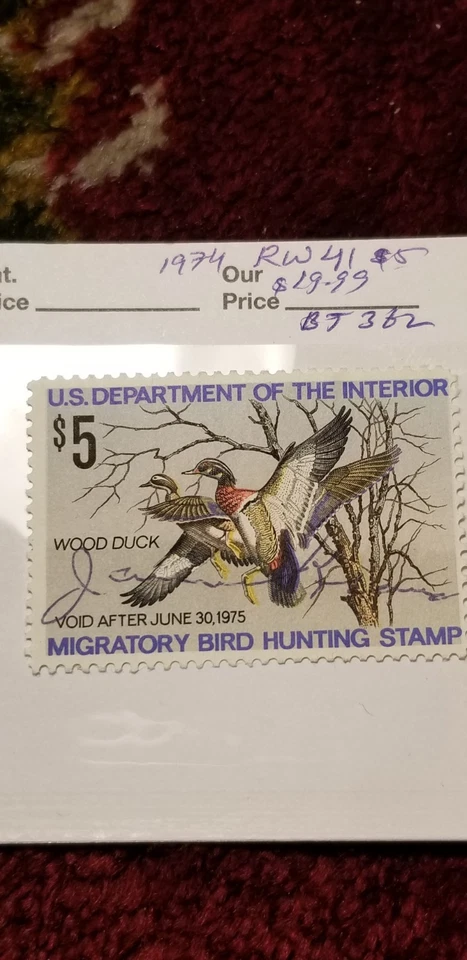 USA 1974 $5 Duck Migratory Bird Hunting Stamp Scott#RW41 Rare Find IDbt313. - Image 2 of 3