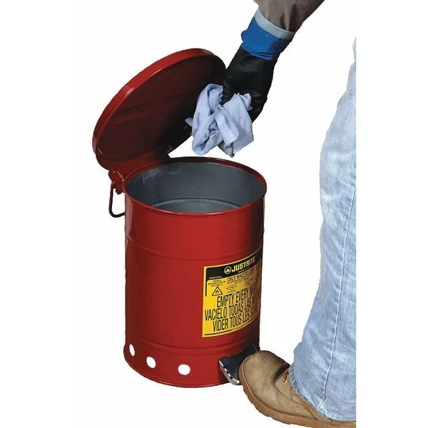 Justrite 09100 Oily Waste Can, 6 Gal, Red, Steel, 15 7/8 In Height, Foot - Image 3 of 4