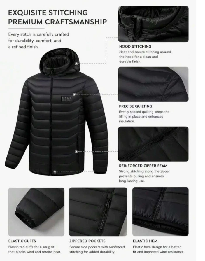 Men's Heated Jacket With 38 Heating Zones 3 Level Temp Power Bank Not Included - product detail image 6