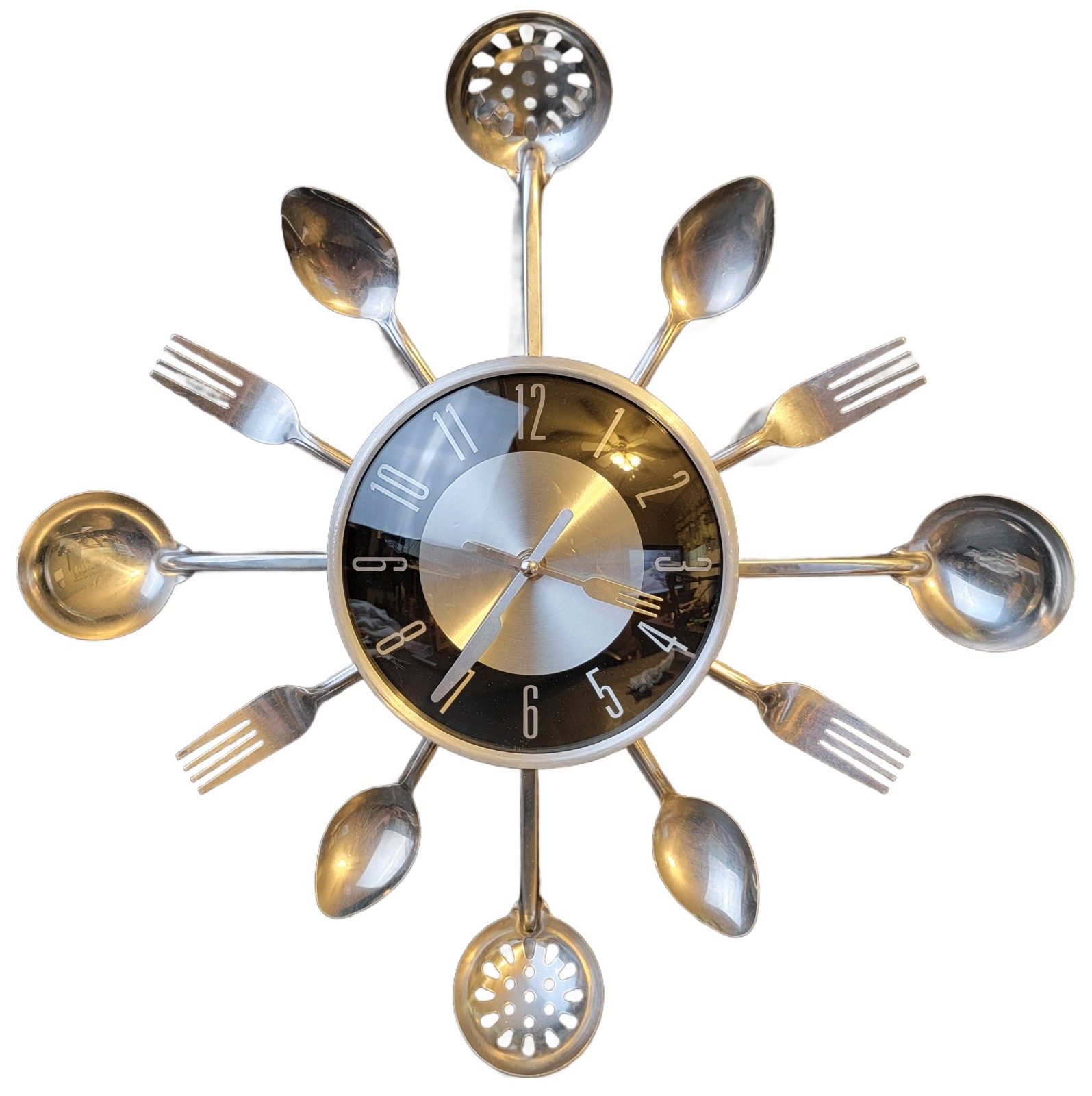 Vtg Timelike Wall Clock, 17" Metal Kitchen Cutlery Utensil Spoon Fork Wall Clock