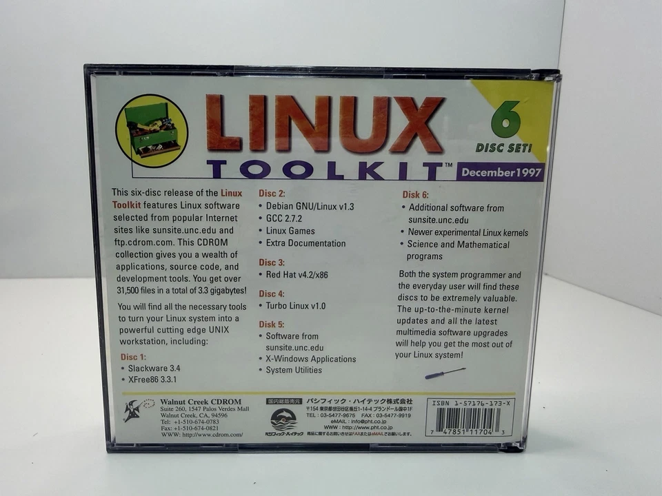 Kit de herramientas Linux vintage juego de 6 discos Walnut Creek CDROM diciembre 1997 completo Foto 2 de 4