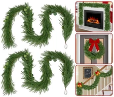 9FT Christmas Norfolk Pine Garland with Eucalyptus Real Touch Faux Greenery G...