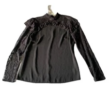 Belle & Sky Women Top Size M Black Lace Accent Blouse Long Sleeve Fairy Grunge