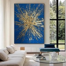 Abstrakte Original  Goldblatt Kunst Gemälde Blau Handgemalt  Malerei Kunst Bild 