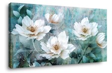 Abstract roses wall art for living room grey green painting 24"x48"watercolor...