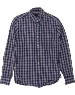 J. CREW Herren Slim Flanell Hemd Small Blau Gingham Baumwolle DB49