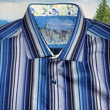 ROBERT GRAHAM Camels Blue Multi Striped Flip Cuff Shirt Men  s Size XL