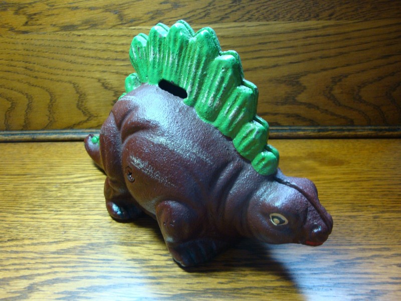 Unique Vintage Cast Iron Dinosaur / Piggy Coin Bank