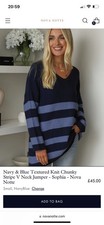 Navy Textured V Neck Jumper Large