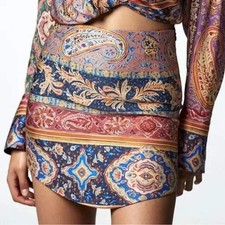 ZARA Boho Paisley Print Pleated Mini Skirt Womens XS