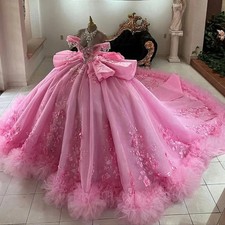 Pink Quinceanera Dresses Ball Gown Sweetheart Floral Beaded Bow Sweet 16 Dresses