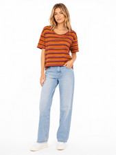 EX NXT Ladies Linen Blend Striped T-Shirt Scoop Neck Relaxed Fit Top RRP �25