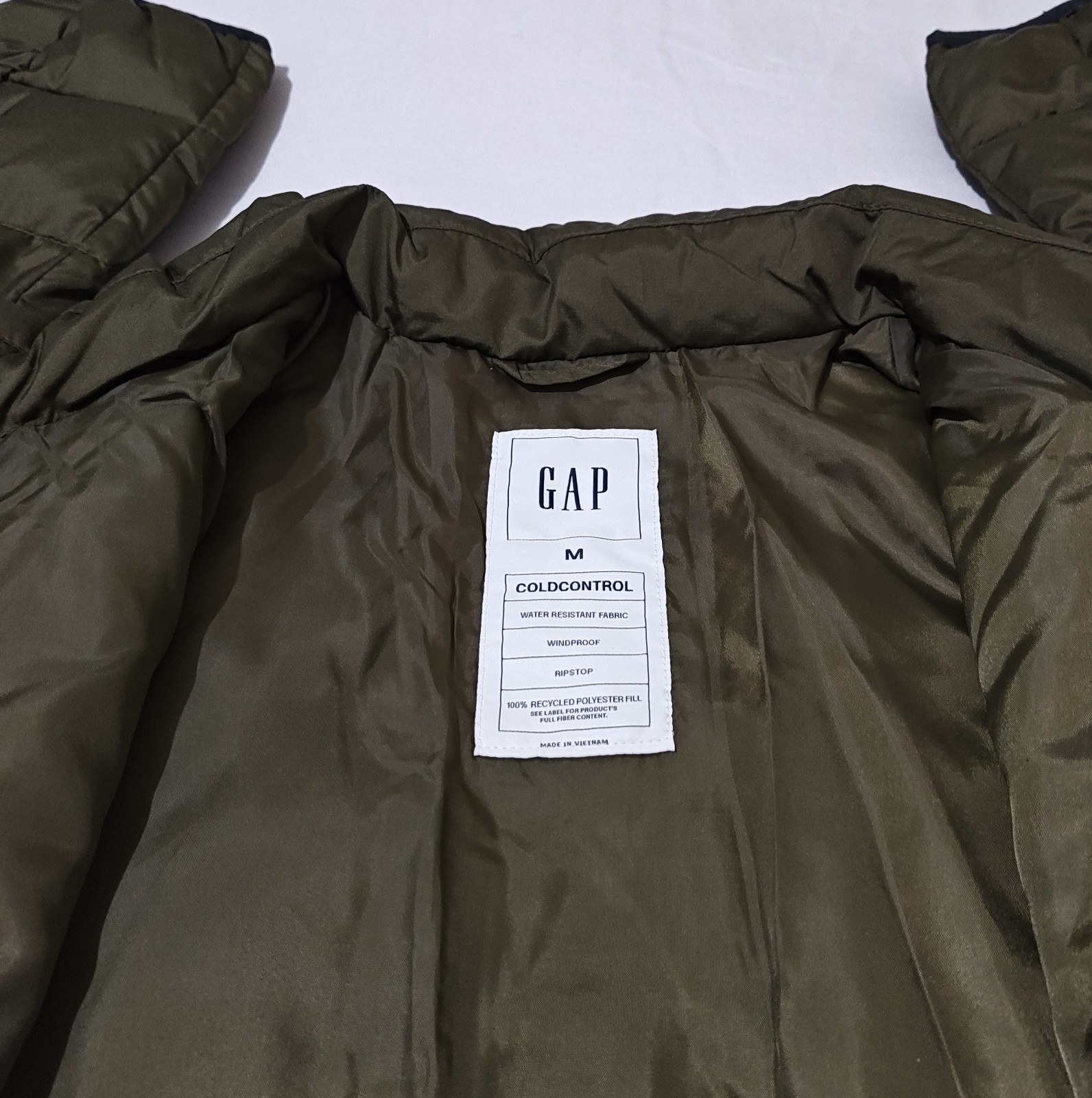 Gap Mens ColdControl Lightweight Relaxed Puffer Jacket M Olive Green Long Sleeve image 9