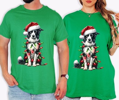 Border Collie Hund Weihnachten Urlaub Herren T-Shirt Damen Grafik Tee Festlich