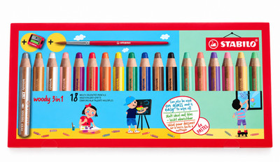 STABILO Woody 3-in-1 18 Buntstifte Pastell mit Anspitzer und Pinsel Neu & OVP