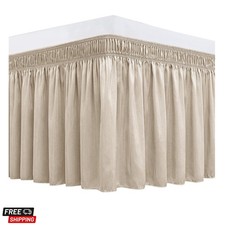 Wrap Around Bed Skirts for Queen Beds 19" Long Drop, Light Camel Adjustable E...