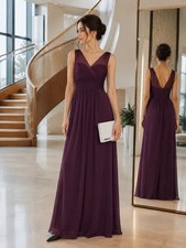 Adrianna Papell Ruched Embellished Gown Dress Purple Sz 8 $189