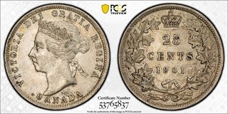 J11 Canada 1901 Silver 25 Cents PCGS AU 55 Nice Toning