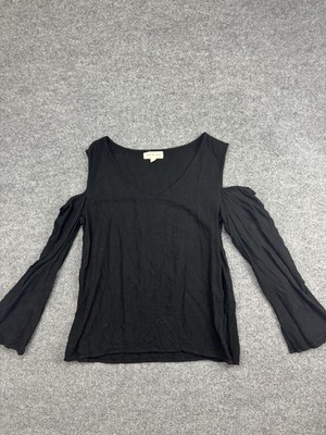 Cloth & Stone Blouse Womens Medium Black Cold Shoulder V Neck Jersey Top