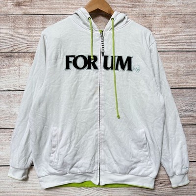Vintage Forum Snowboard Hoodie White Lime Green Embroidered Zip Up Y2K Size S