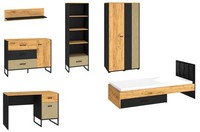 Jugendzimmer-Set Kinderzimmer 6-Teilig Schwarz Craft Gold Eiche Premium Steel
