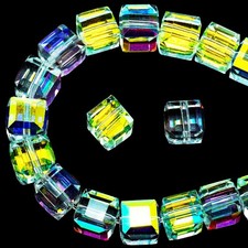 DIQIO 6mm Sparkle Cube Faceted Crystal Beads 94-100pcs, Crystal AB 