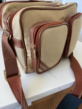 Vintage Coaster Camera Bag Beige/Brown Model S3TN 4 Compartments Shoulder Strap