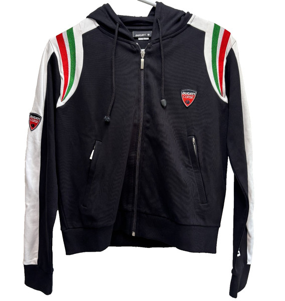 Ducati Corse Womens Black Hoodie Corse Full Zip Racing Italian Stripe Size L