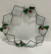 Stained Glass Christmas Wreath Window Suncatcher Holly 10.5  
