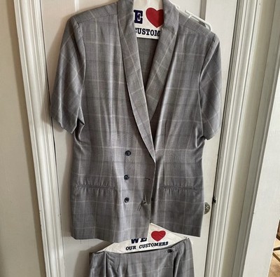 Ellen Figg Women s Gray Plaid 2-Piece Skirt Suit Size 14 Short Sleeve