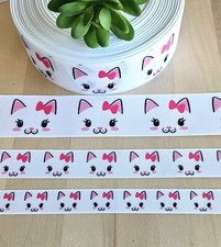 5/8, 7/8  1.5" 1 YD Kitty Cat Grosgrain Ribbon Pink Kitty