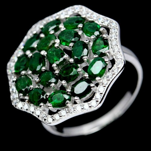 Shola Vero Naturalenaturale Verde Tsavolith/Tsavorite Granato Anello Argento - Foto 2 di 3