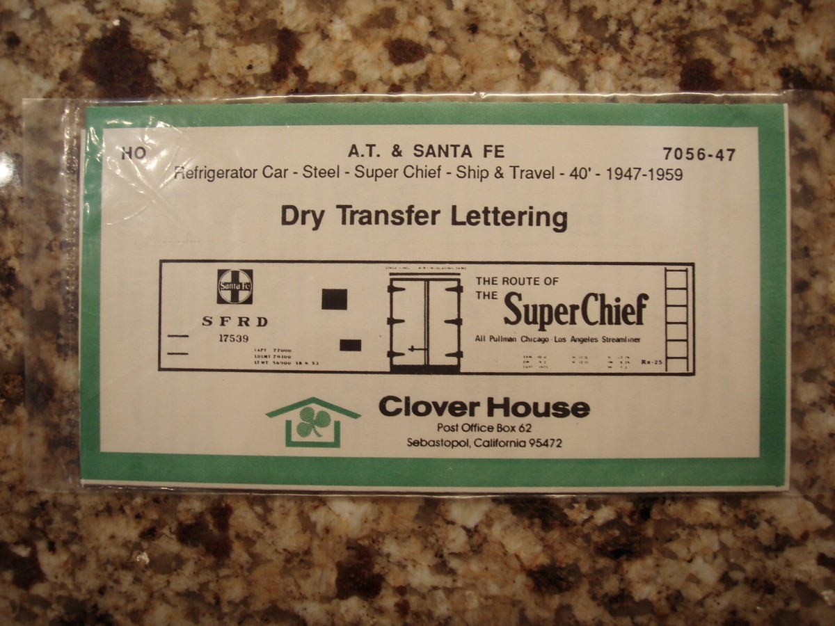 Santa Fe ATSF Super Chief Refrigerator Car HO Dry Transfer Clover