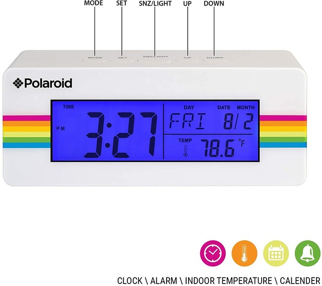 Polaroid Desktop Digital Clock With 12 24 Hour Indoor Temperature Calendar For Sale Online