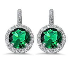 Halo Green Emerald  Cubic Zirconia .925 Sterling Silver Earring
