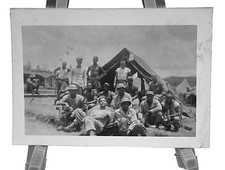 WW2 Photo Group Of U.S. GIs In Front Of Tent Base Camp