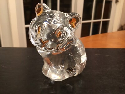 Baccarat Minimals Tiger in Clear Crystal with Gold Eyes Mint In