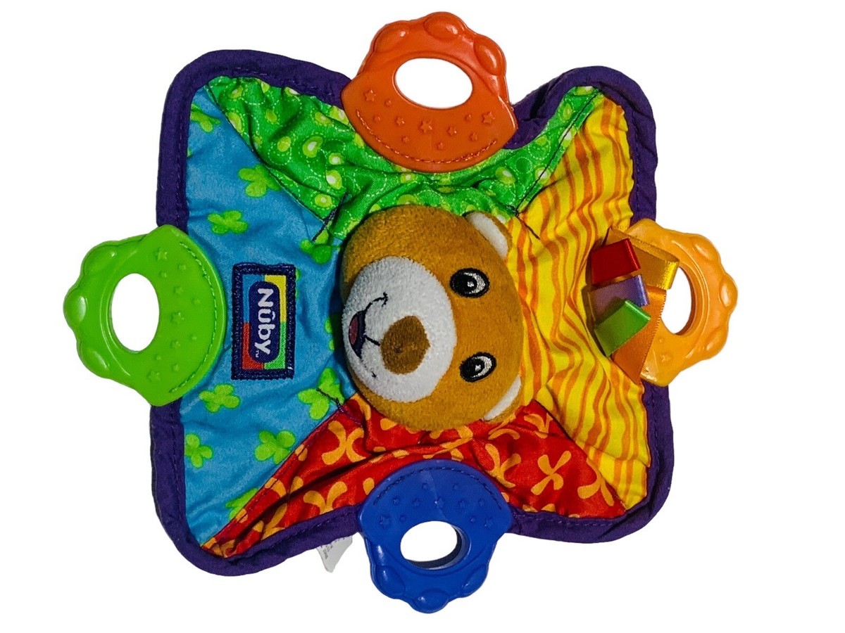 Nuby Teddy Bear Lovey Security Sensory Blanket Baby Teether