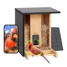 Birdfy Deluxe Edition Smart Bamboo Bird Feeder BFFDBST18BKSM with Camera and Sol