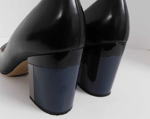Carlo Pazolini Pumps schwarz Leder grau marine glänzend klobiger Absatz Italy 40 - Bild 6 von 8
