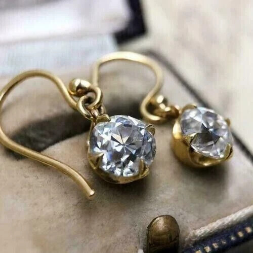 2 Ct Round Moissanite Drop Dangle Earrings 14k Yellow Gold Plated