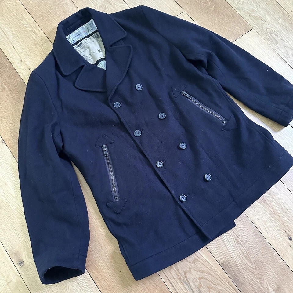 Nigel Cabourn Utility Peacoat Jacket Men’s Medium Black Double Breasted Wool - Image 2 of 4